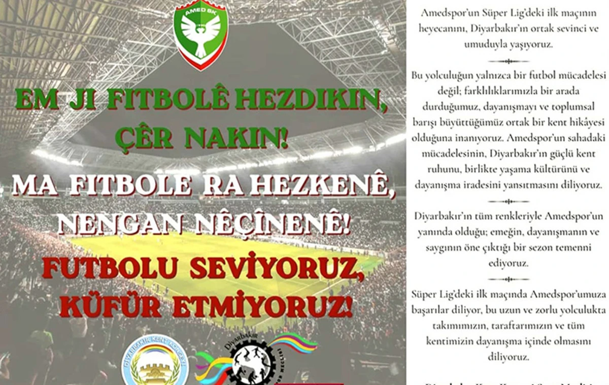 Diyarbakır Kent Konseyi: Futbolu seviyoruz k&uuml;f&uuml;r etmiyoruz