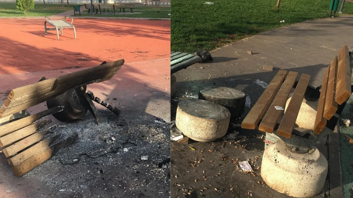 Diyarbakır: Parktaki banklar yakıldı, çöpler saçıldı